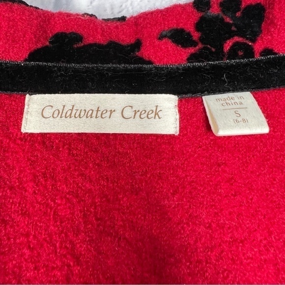 Vintage Coldwater Creek wool and velvet blazer vibrant red and black swirl - Picture 12 of 12